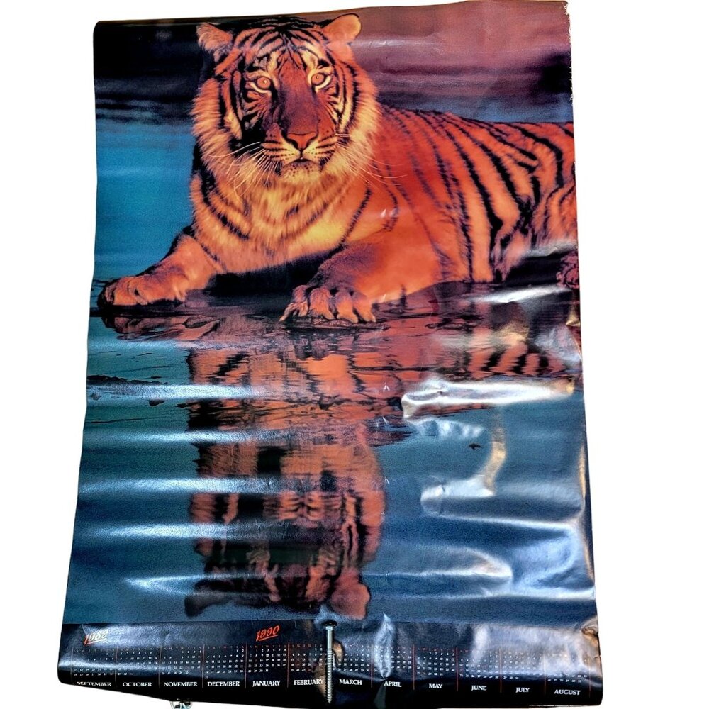 Vintage 80s Tiger Poster Wall Calendar 1989 1990 New 2034 Home Decor Art Unique